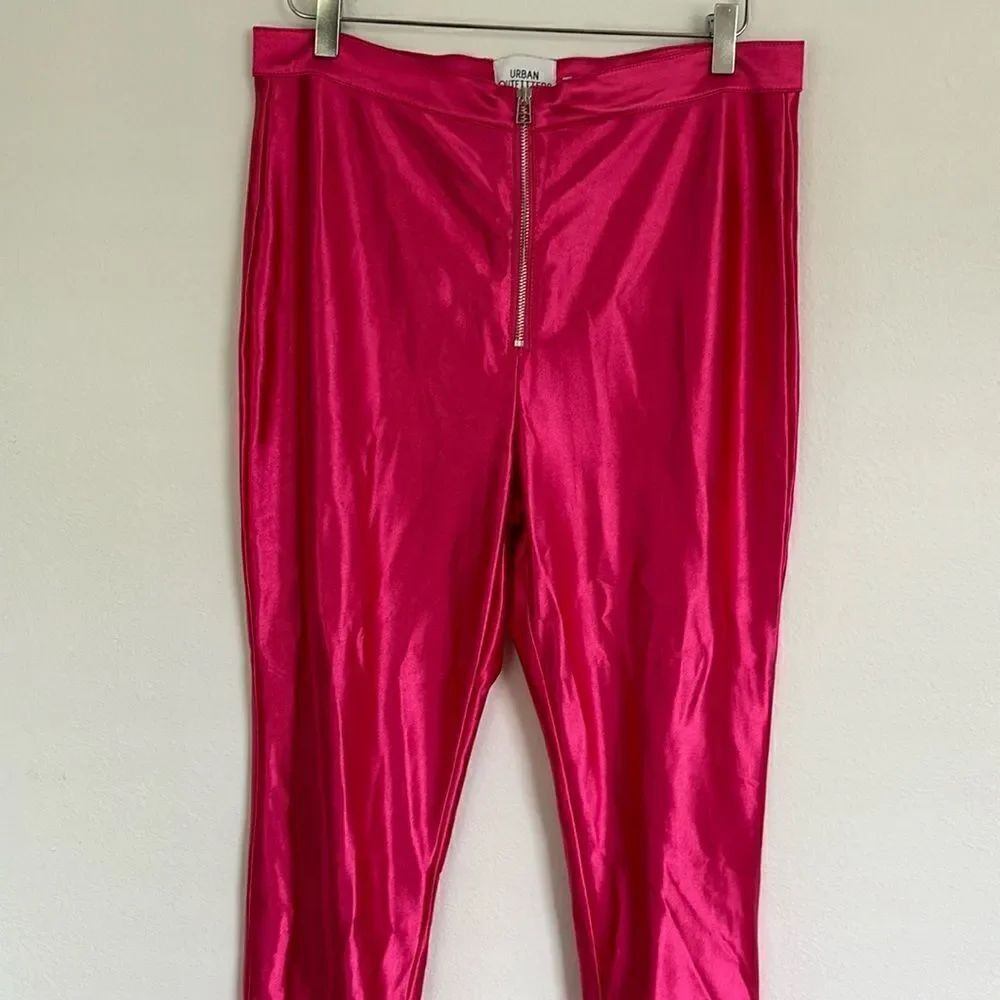 Urban Outfitters Hot Pink Disco Pants Exposed Zippers Shiny Size XL